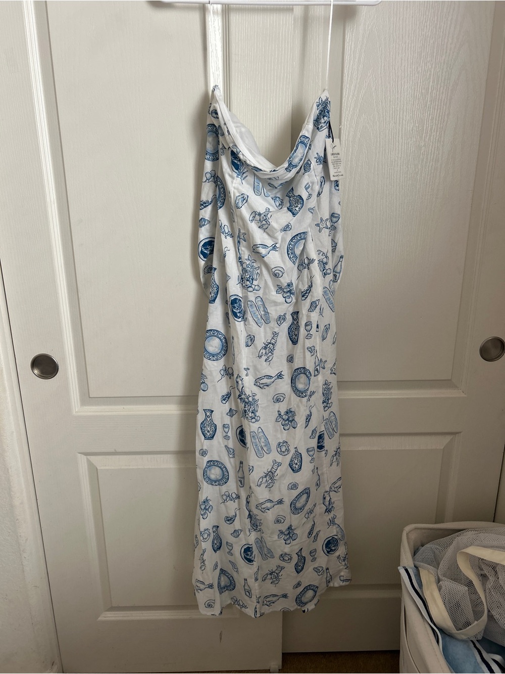White Maxi Sundress with Blue Nautical Print